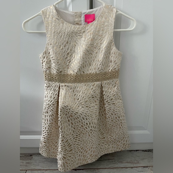 lilly pulitzer franci dress gold Tuckernuck Gold Textured Jacquard Esme Dress Gold / L main image 1